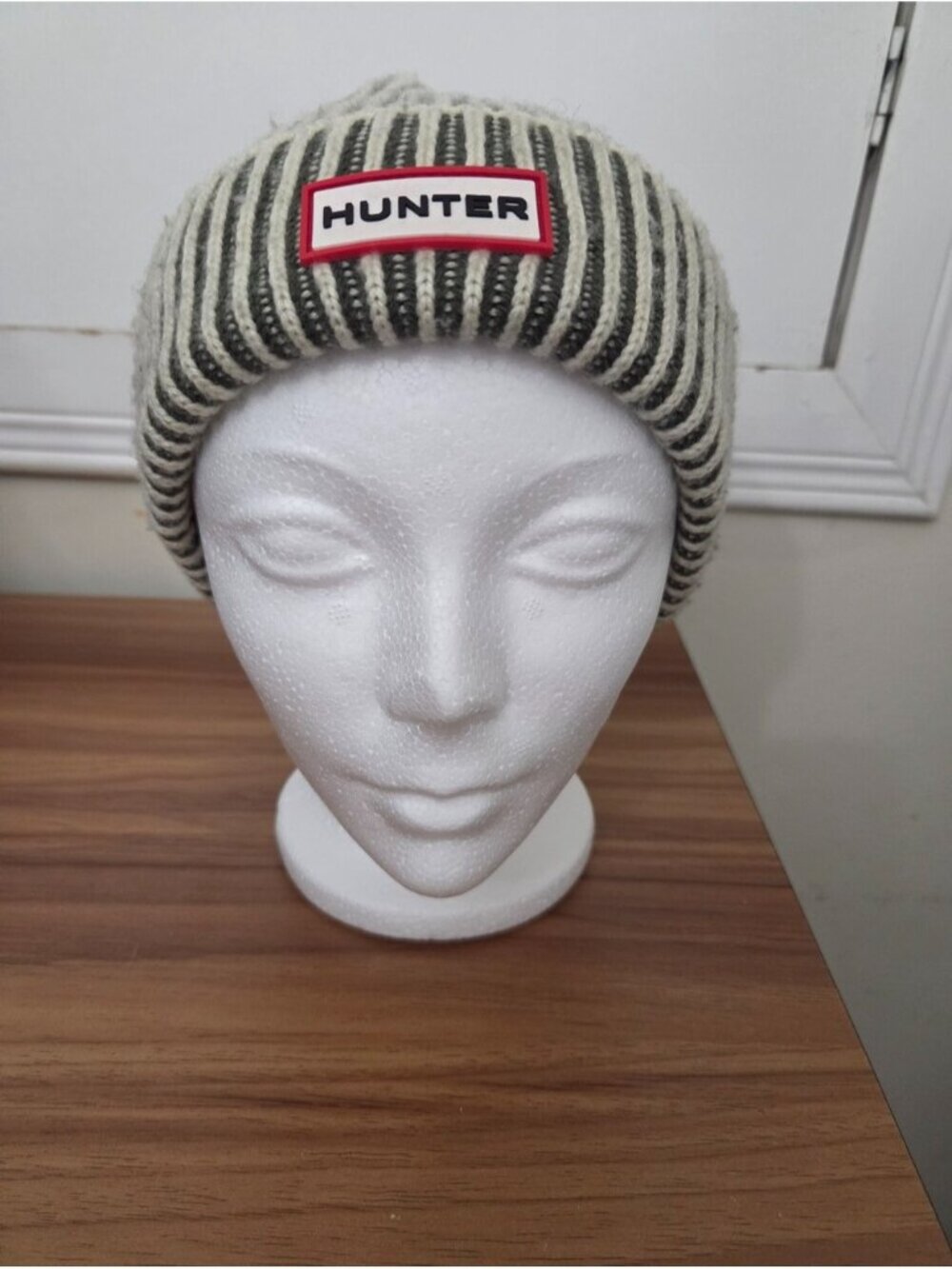 Hunter Fisherman Unisex One Size Maa Green Stripe Knit Cuffed Hat Beanie Toque - Picture 2 of 6